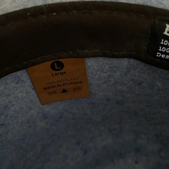 Ecua Andino Blue wool Felt Fedora Hat with Feather Accent.   100% wool. - Picture 7 of 9